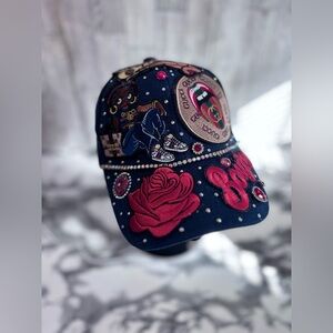 Women's Navy and Pink Embroidered Cap